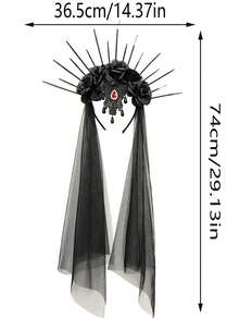 Halloween Costume Gothic Crown Bridal Veil Headband And Vintage Clothing Accessory - Black - View 2