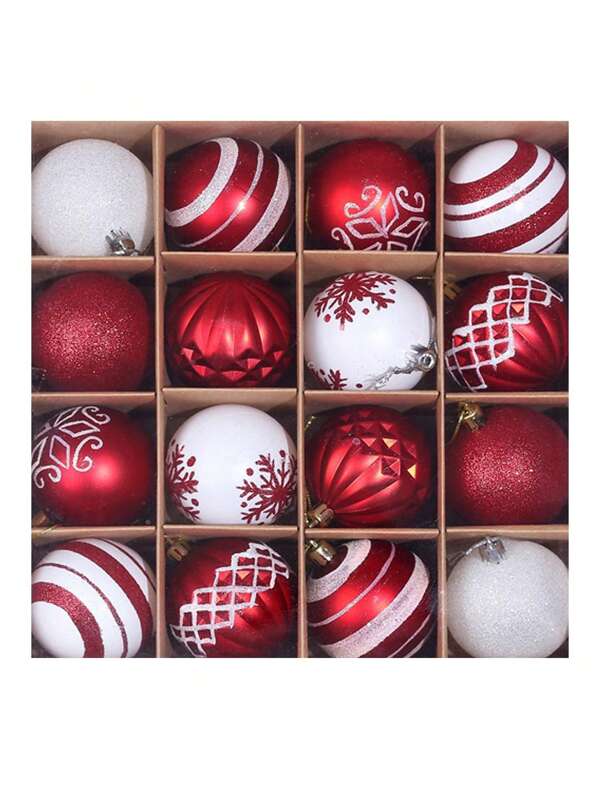 16 Pièces Ornements De Sapin De Noël Étincelants Rouges Et Blancs De 6 Cm/2,4 Pouces, Pendentif De Boule De Noël Pour L'affichage De La Fenêtre De L'arbre De Noël Et La Décoration