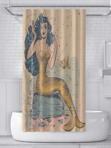 1入組卡通風景和美人魚圖案印花淋浴簾 - 彩色 - 查看 3