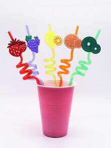 5入組創意旋紋可重複使用的水果造型吸管,可清洗吸管,適用於派對、酒店和宴會 - 彩色 - 查看 4