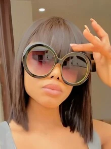 1 chiếc kính thời trang cổ điển gọng tròn lớn dành cho nữ, màu nâu chuyển sắc, kiểu dáng đường phố. - Màu vàng - Xem 1