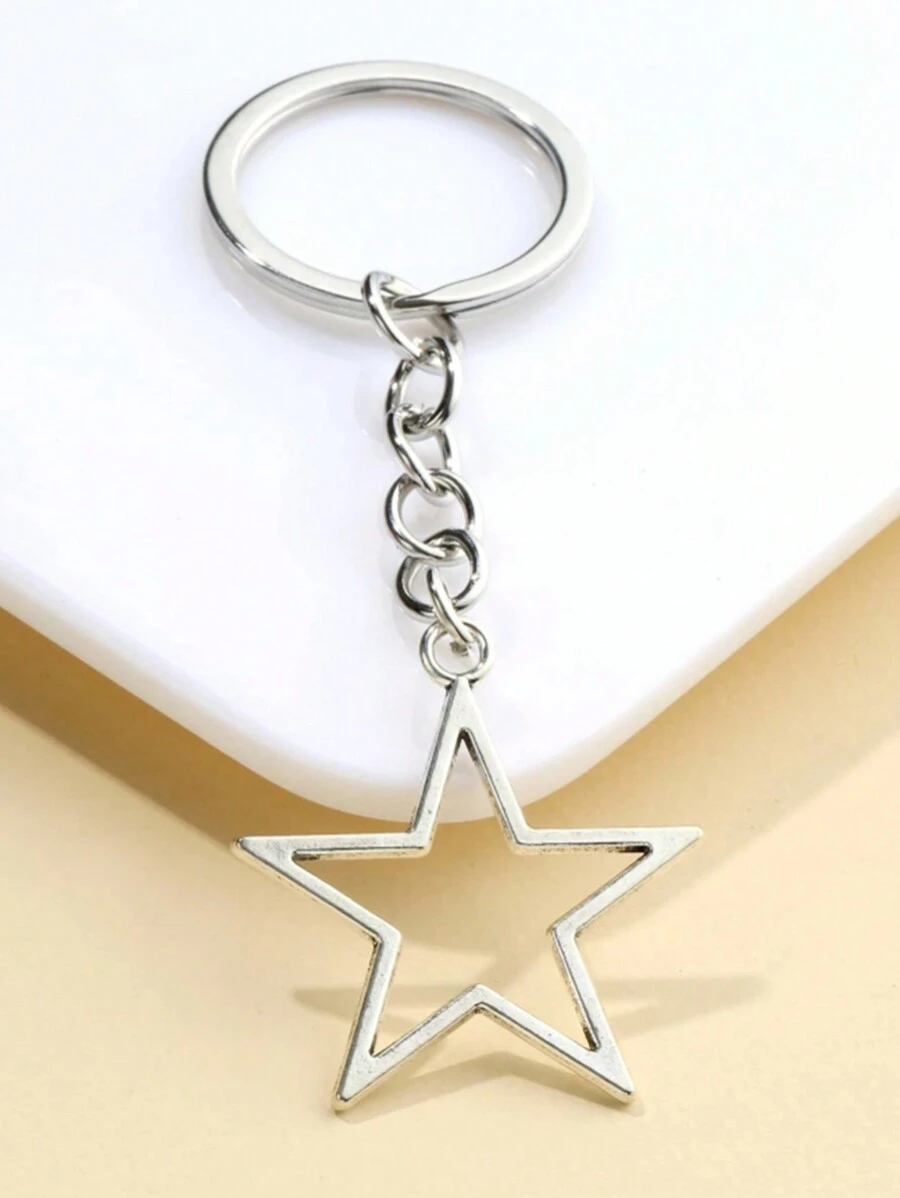 Large Five-pointed Star Keychain Hanging Decoration - Silver - View 1