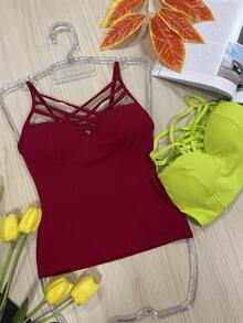 Women Tank Tops & Camis - 酒紅色 - 查看 1