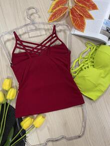Women Tank Tops & Camis - 酒紅色 - 查看 2