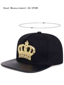 1pc Unisex Rhinestone Crown Decor Fashionable Hip Hop Cap, For Daily Decoration - Black - View 2