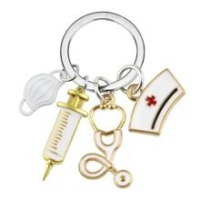 1pc Doctor Keychain With Medical Tools: Syringe, Stethoscope, Nurse Hat - White - View 4