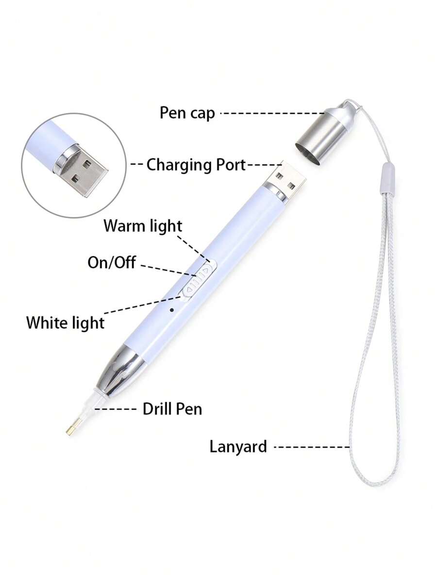 1 Set 5D DIY Diamond Painting Cross Stitch USB Charging Light Pen Dot