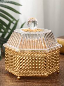 1pc New European Style Electroplated Iron Art Hexagonal Snack & Dried Fruit Storage Set Candy Box With Lid, Coffee Sugar Jar, Storage Container - Gold - View 1