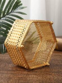 1pc New European Style Electroplated Iron Art Hexagonal Snack & Dried Fruit Storage Set Candy Box With Lid, Coffee Sugar Jar, Storage Container - Gold - View 7