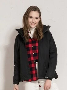 2件套三合一女式黑色可拆卸保暖内衬防风保暖户外徒步夹克外套 - 黑色 - 查看 5