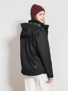 2件套三合一女式黑色可拆卸保暖内衬防风保暖户外徒步夹克外套 - 黑色 - 查看 3