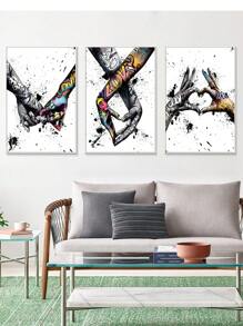 3pcs/Set Graffiti Holding Hands Canvas Print - Abstract Paintings For Living Room Wall Art And Couple Gifts,No Frame - Multicolor - View 6