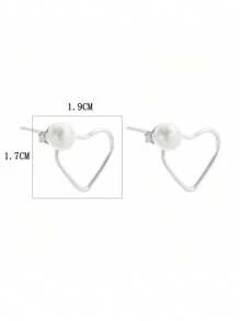 1 对 925 纯银仿珍珠心形耳环，款式多样，适合日常佩戴和节日礼物