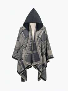 1 件套女式連帽斗篷披肩圍巾套裝秋冬新款 - 黑色 - 查看 5