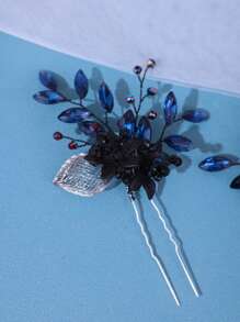 2pcs Boho Style Leaf Design Hair Clips, Bridal Wedding Headpiece, Party & Event Hair Accessories For Women - Black - View 3