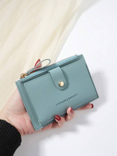 SOUTHLAND&KANGAROO Blue Letter Detail Fold Over Small Wallet Pocket Wallet Small Bifold Slim Wallet Lightweight Portable Card Key Case Short Wallet Cute Modern Fashion For Birthday Gift For Anniversary For Valentine Day For Gift For Couple Bag School Supplies Card Holder Card Holder Wallet Business Card Holder Credit Card Holder Card Holder Women For Women Wallet Mini Wallet Purse Wallet Card Wallet