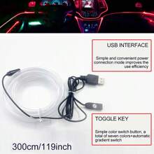 Greencars 3m Multi-color Changing Car Atmosphere Led Light Strip, Usb Powered, Universal Car Interior Decoration Lighting - Multicolor - View 4