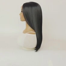 13x3 16inch Short Bob Wig  Black Synthetic Lace Front Wig Straight Lace Front Synthetic Hair Wigs Lace Frontal Wigs For Women - Black - View 6