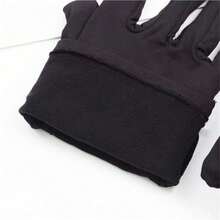 1 双男女款黑色纯色加厚氨纶手套，毛绒内衬，全指/全指，适合日常生活、户外运动、骑自行车、通勤、购物、散步、寒冷天气慢跑 - 黑色 - 查看 5