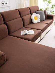 1入冬季毛絨沙發坐墊套 - 棕色 - 查看 1