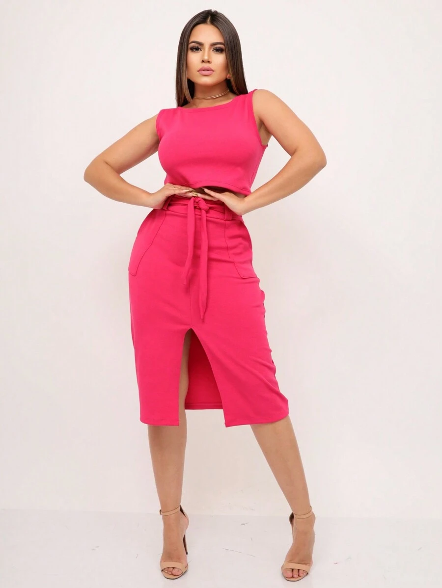 Women Two-piece Outfits - Hot Pink - View 1