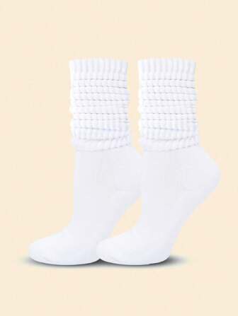 1pair Women's White Fashionable Pile Socks Suitable For Daily Wear, Fall