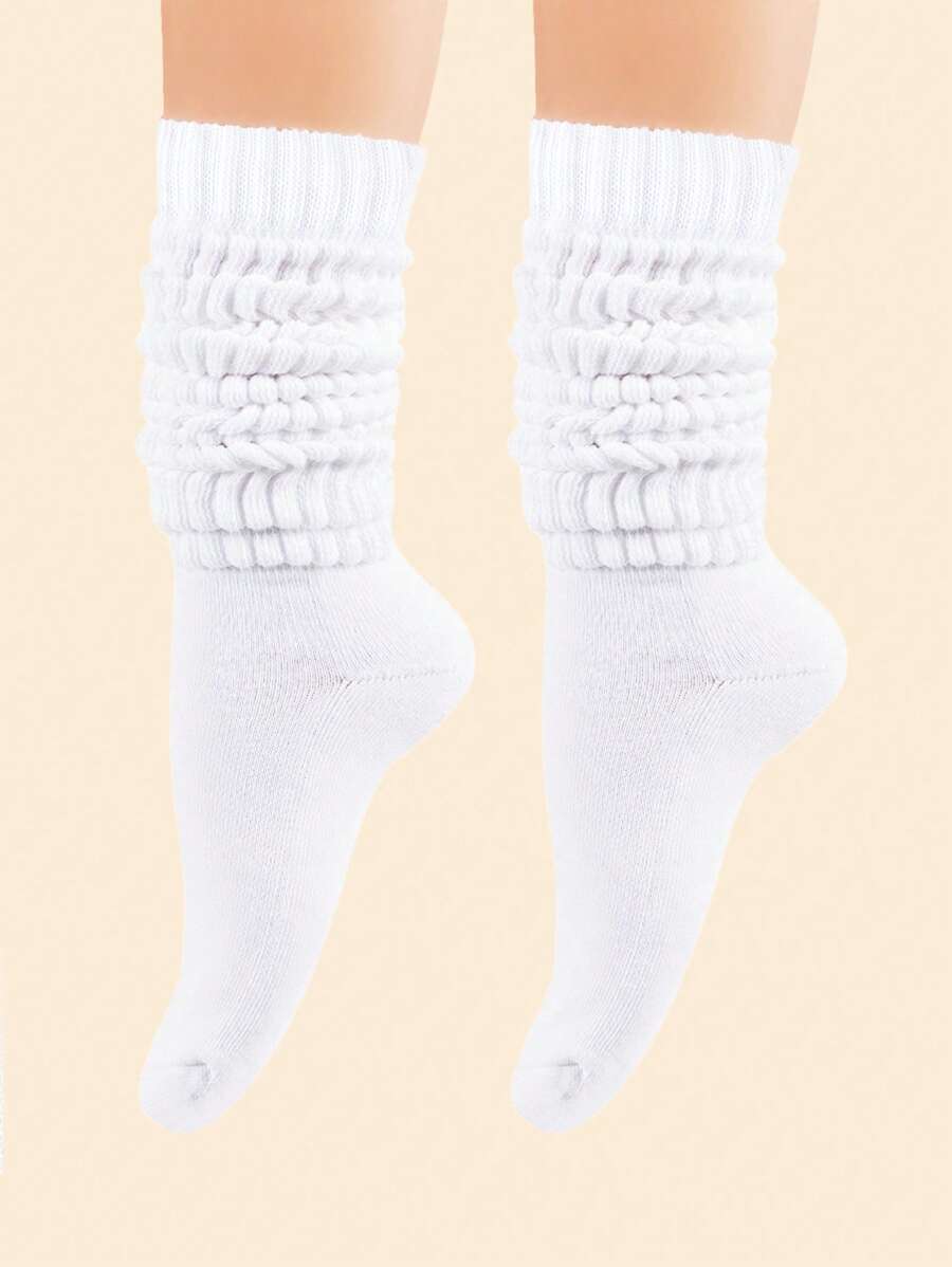 1双女士白色时尚绒面袜，适合秋季日常穿着