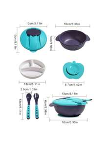 Set de 6 piezas de vajilla portátil y linda para niños, adecuada para usar en casa, interior, exterior y viajes, incluye plato dividido, tazón, tenedor, cuchara, taza de silicona con ventosa, cubriendo las necesidades de alimentación de los bebés durante los viajes, apta para lavavajillas