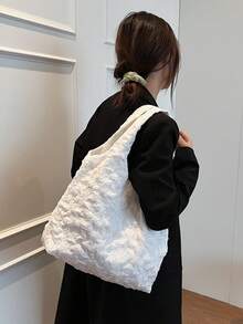 Women's Large Capacity Shoulder Bag For Commute, School And Leisure, With High-end Sense And Simple Design - White - View 6