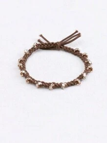 5pcs Simple & Versatile Elastic Hair Ties With Rhinestone Decor, Suitable For Daily Use - Brown - View 3