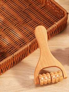 1個木質齒式按摩器,手持式滾輪按摩器 - 杏色 - 查看 2