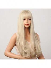 Peluca larga natural rizada beige, material resistente al calor, adecuada para uso diario - Beis - Ver 6