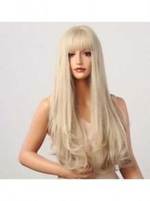 Peluca larga natural rizada beige, material resistente al calor, adecuada para uso diario - Beis - Ver 4