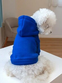 1 Quần Áo Thú Cưng Áo Có Mũ, Trang Phục Mùa Đông Mềm Mại & Thoải Mái Cho Chó Và Mèo, Áo Trùm Lông Cừu Trơn Màu Cho Chó Nhỏ Và Vừa - Xanh đậm - Xem 5