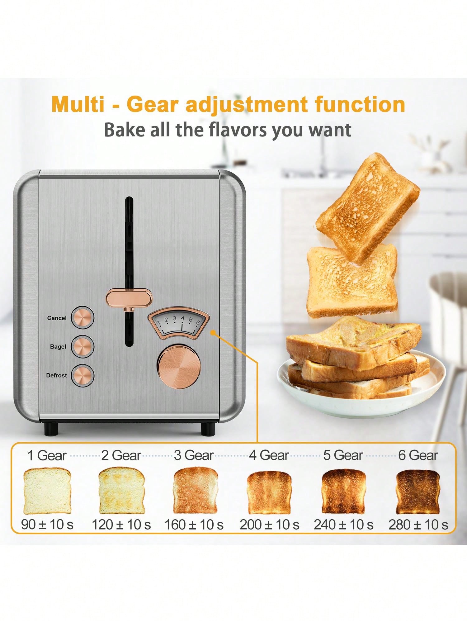 WhallNicebay WHALL Toaster 2 slice Stainless Steel Toasters with Bagel