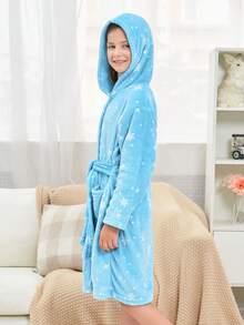 Young Girls' Blue Bathrobe With Snowflake And Star Print - Multicolor - View 5