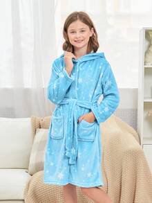 Young Girls' Blue Bathrobe With Snowflake And Star Print - Multicolor - View 3