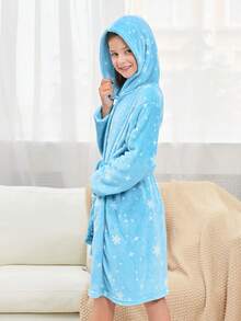 Young Girls' Blue Bathrobe With Snowflake And Star Print - Multicolor - View 4