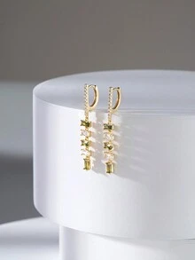 1對女性用正925純銀墜降耳環,4a級立方鋯鑲滿方形設計簡約優雅耳飾,是結婚紀念日/生日/婚禮/訂婚最佳禮物選擇