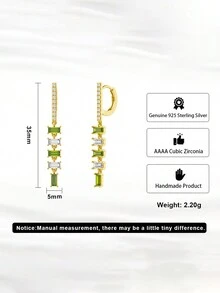 1對女性用正925純銀墜降耳環,4a級立方鋯鑲滿方形設計簡約優雅耳飾,是結婚紀念日/生日/婚禮/訂婚最佳禮物選擇