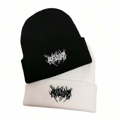 Gorro de punto negro y blanco con diseño a la moda, resistente al viento, cálido y transpirable para hombres, atuendo de otoño para la calle