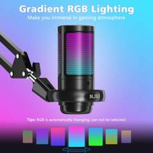 1 Set NJSJ USB Gaming Microphone For PC, Condenser Mic With Arm Mount Compatible With PS4///Mobile Phone, Touch Mute, RGB Lighting, Gain Knob And Monitoring Jack For Streaming, Podcast,