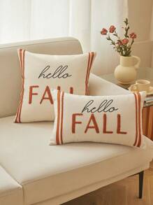 Hello Autumn Letter Embroidery Pillow Cover (1 Piece), Home Decor, Autumn & Winter Style - Multicolor - View 2