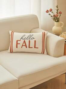 Hello Autumn Letter Embroidery Pillow Cover (1 Piece), Home Decor, Autumn & Winter Style - Multicolor - View 4