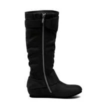 Women's Knee High Low Hidden Wedge Boots - 黑色/麂皮 - 查看 7
