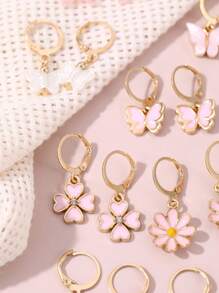 24pcs/Set Teenage Girls Crown, Butterfly, Heart Shaped Earrings Decoration Set - Multicolor - View 5