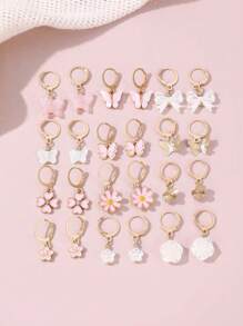 24pcs/Set Teenage Girls Crown, Butterfly, Heart Shaped Earrings Decoration Set - Multicolor - View 4