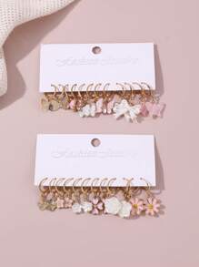 24pcs/Set Teenage Girls Crown, Butterfly, Heart Shaped Earrings Decoration Set - Multicolor - View 2