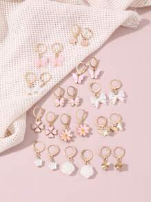 24pcs/Set Teenage Girls Crown, Butterfly, Heart Shaped Earrings Decoration Set - Multicolor - View 3