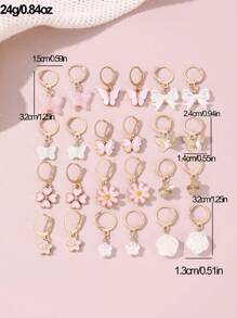 24pcs/Set Teenage Girls Crown, Butterfly, Heart Shaped Earrings Decoration Set - Multicolor - View 6